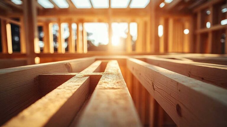 Sunlight enters a custom living room through large windows beside warm wood flooring and neutral walls.